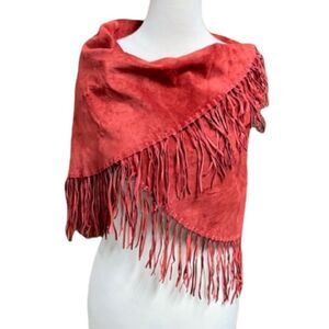 Central Falls Red Suede Fringed Cape Shawl